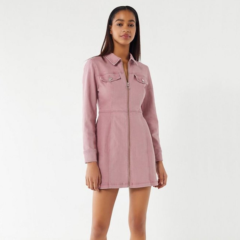 UO BDG June Zip-Front Mini Dress in 'Pink'
